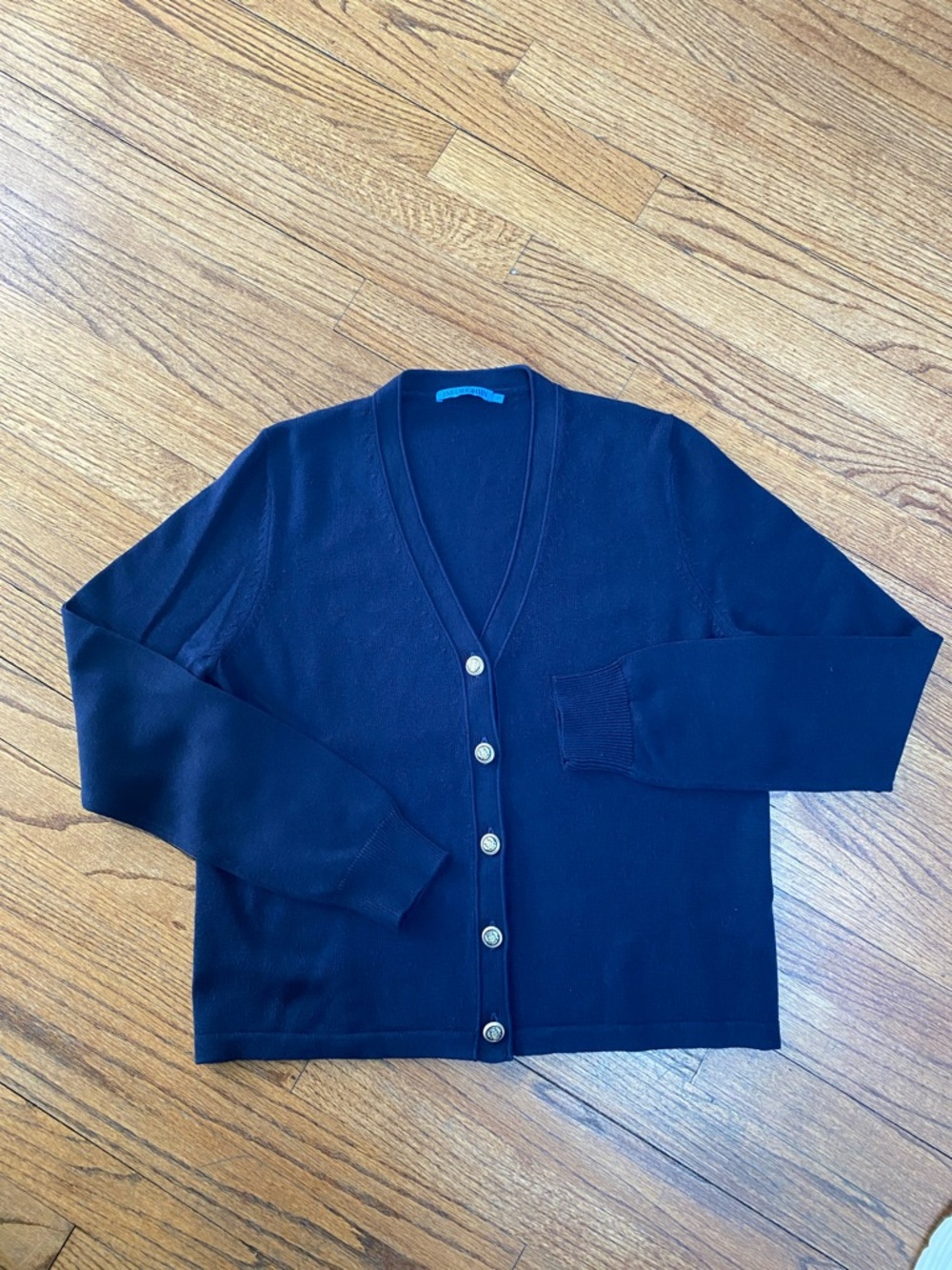 J. McLAUGHLIN Navy V-Neck Button Cardigan with Gold Buttons, Sz M
